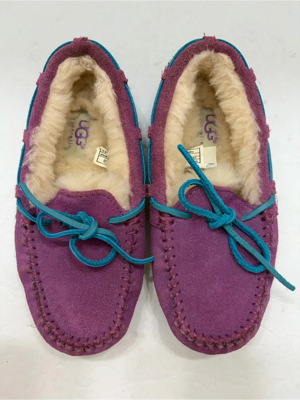 UGG Australia Kids Dakota Suede Slippers Moccasins Purple Teal Sz 13
